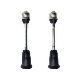 E26/E27 20CM/8 Inch Extension Socket Extender Adapter, E26 to E26 Flexible Extension, All-Directional Adjustable Standard Medium Light Bulb Socket Converter,Black (2 Pack)