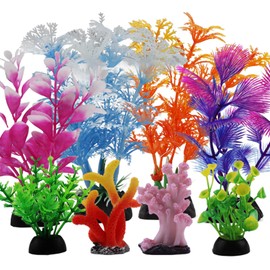 PietyPet Fish Tank Decorations Plants with Resin Coral, 8 pcs Aquarium Decor