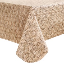 Heavy Duty Vinyl Tablecloth with Flannel Backing Waterproof Oil-Proof Plastic Table Cloth Stain-Resistant Wipeable Rectangle or Square Table Cover for Indoor and Outdoor (Weave, 54X54 Inch)