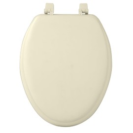 PowerSellerUSA Vinyl Soft Elongated Toilet Seat, Adjustable Hinges Toilet Seats with Non Slip Grip Tight Bumpers, Oval Shape Heavy Duty Plastic Bathroom Toilet Seat Close Lid Set, Bone