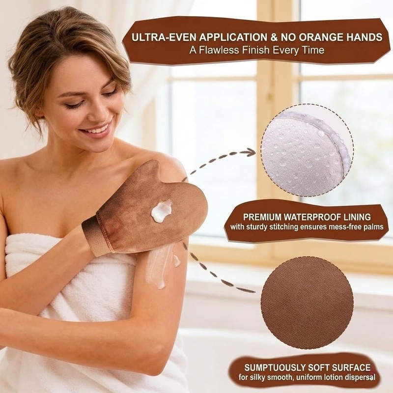 Tanning Mitt and Fake Tan Brush Set, Reusable Applicators for