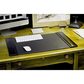 Dacasso Black Leather Side-Rail Desk Pad/Desk Protector/Blotter, 25.5 x 17.25, PR-1002