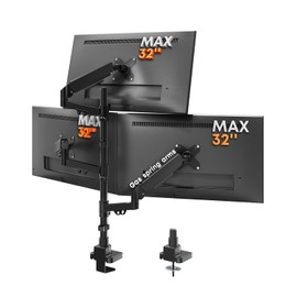 Triple Monitor Mount for up to 32-inch Screens – Heavy Duty Ultrawide Stand with Fully Adjustable, 9kg Gas Spring Arm (Each), VESA 75×75/100×100 mm, Black