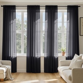 MIULEE Black Sheer Curtains 84 Inches Long, 4 Panels Set, Light Filtering Rod Pocket Voile Drapes for Living Room and Bedroom, Airy Soft Fabric Window Treatments, 42 x 84 Inches