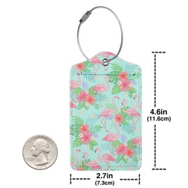 2 Pcs Flamingo Luggage Tag for Suitcase, Identifiers Privacy Cover ID Label with Steel Loop, Cute Flamingo Party Decorations Flowers Leaf Tag