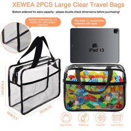 XEWEA 2PCS Large TSA Approved Clear Travel Toiletry Bags for Men Women,Transparent Makeup Cosmetic Bag with Handle,Waterproof PVC Quart Organizer Storage Pouch for Toiletries Airline Essential, Balck