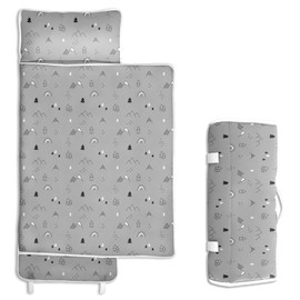 Toddler Nap Mat/Removable Pillow -Grey- Carry Handle with Straps Closure,Toddler Nap Mat Extra Large 50 in*20 in Boys Sleeping Mat Nap Mat for Preschool Kindergarten, Sleeping Bag