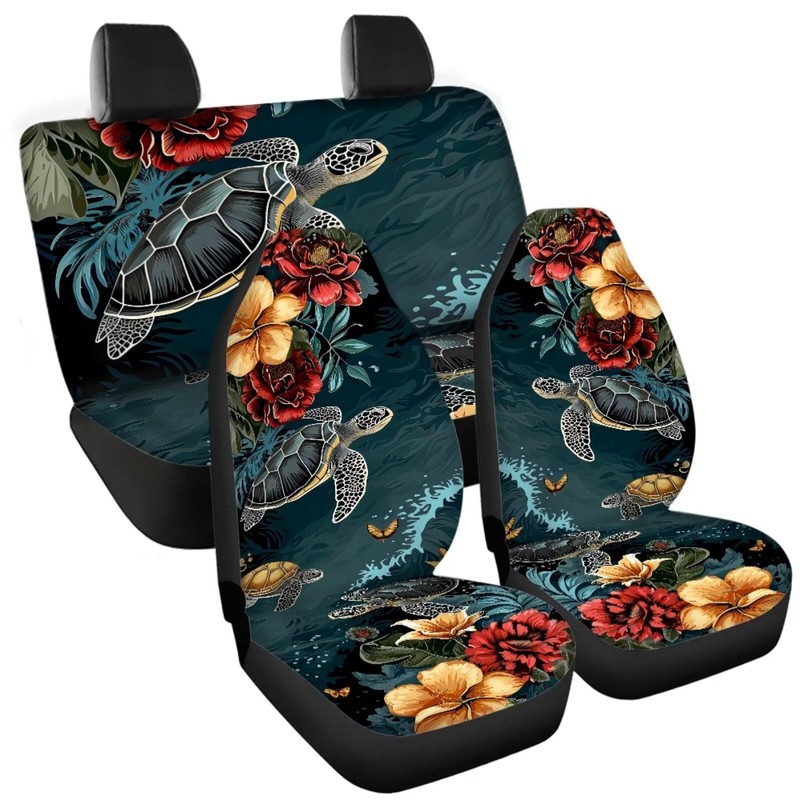 Howilath Sea Tuetle Hibiscus Flower Front and Rear Seat Covers
