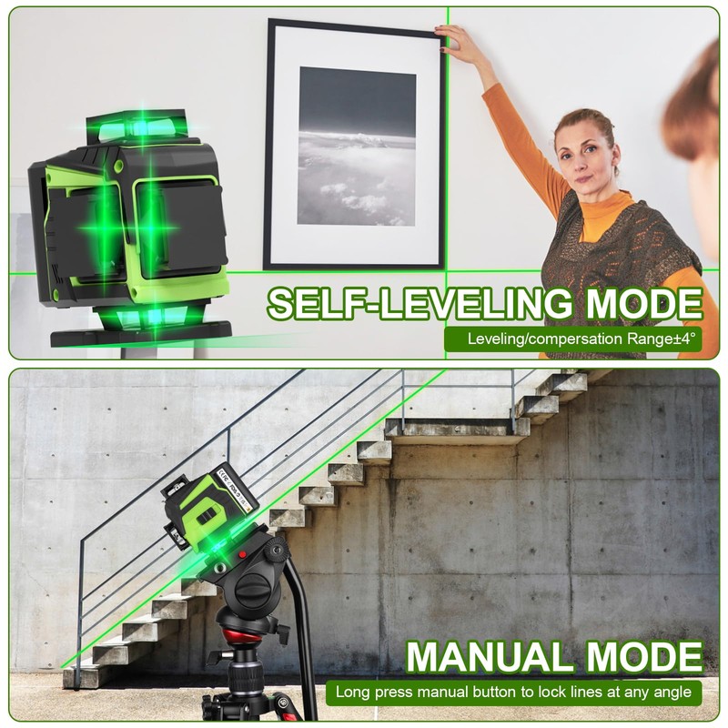 16 Line Laser Level 360 Self Leveling,Professional 4x360°Green Cross Line