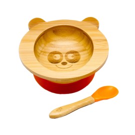 Kleiner Fuchs Baby Bamboo Bowl with Suction Cup, Bowl with Non-Slip Suction Cup Including Matching Baby Spoon, High-Quality Bamboo Bowl with Suction Cup Including Gift Box, Panda Design