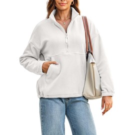 Dokotoo Plus Size Womens Hoodies Quarter Zip Pullover Womens Zip Up Hoodies Pullover Athletic Tops Cropped Fleece 2025 Fall Clothes Fall Long Sleeve Shirts School Outfits for Teachers White L