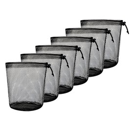 Flintronic 6 Pcs Black Drawstring Bags Mesh Bag, Small Mesh Bags, Round bottom, Lightweight Mesh Nylon Storage Bag, Travel Stuff Sack Mesh Storage Ditty Bag for Cosmetics, Travelling, Hiking, Black