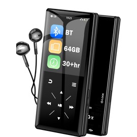 AFU 64GB Bluetooth MP3 Player - 2.4" Screen Portable HiFi Mp3 Player with Built-in Speaker, MP3 Music Player with Voice Recorder, FM Radio, Touch Buttons,Support up to 256GB SD Card