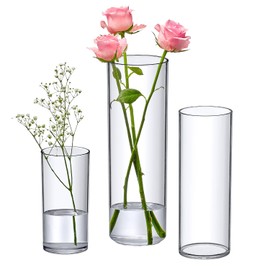 Amazing Abby - Viola Magra - Jarrones cilíndricos de plástico (juego de 3 piezas), jarrones acrílicos para centros de mesa de boda, decoración del hogar, adornos de oficina, a prueba de roturas, 6