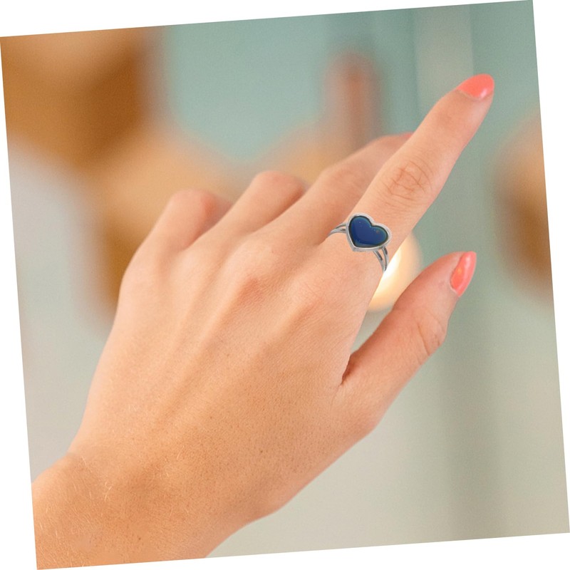 Healeved 2Pcs Heart Shape Temperature Changing Mood Rings Chic Emotion