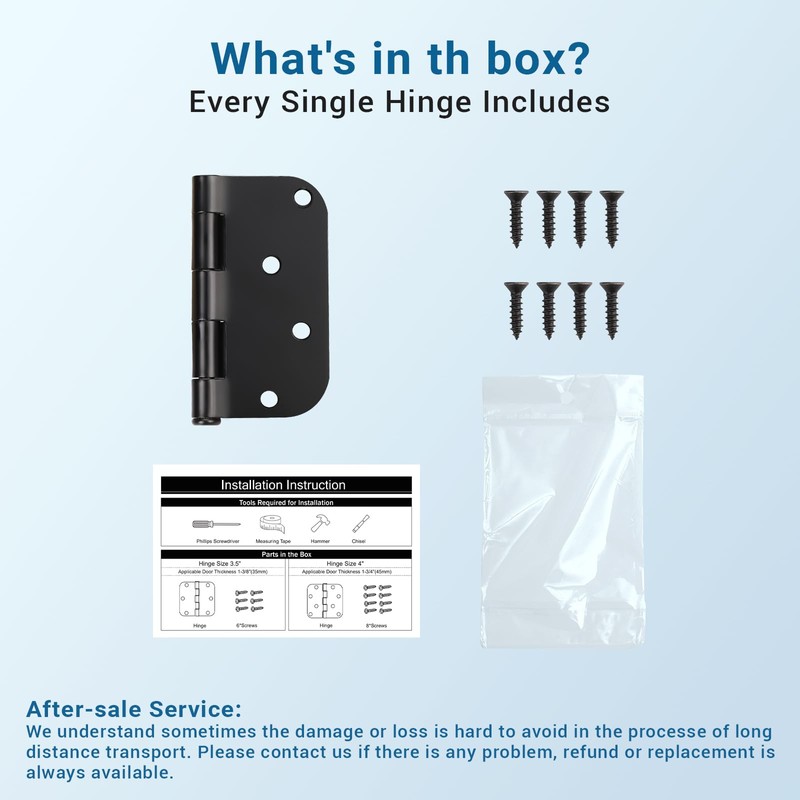 KNOBWELL 30 Pack Matte Black Door Hinges 4" x 4"