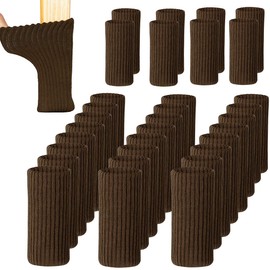 UrsoKuz 32PCS Chair Leg Protecotrs for Hardwood Floors High Elastic Non Slip Chair Leg Covers Furniture Caps Set, Fit Girth from 2.7" to 7", Knitted Furniture Socks (32 PCS Brown)
