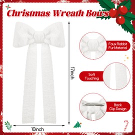 Soulchen 6 Pcs White Christmas Bows, 10x17 inch Plush Christmas Tree Wreath Bow Faux Fur Xmas Bowknot Decorations for Xmas Tree Winter Wedding Holiday Party Favor Decor