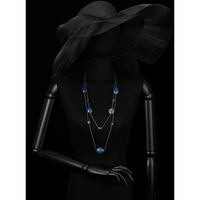 COOLSTEELANDBEYOND Bohemia Chic Gold Statement Necklace Long Chain with Cube