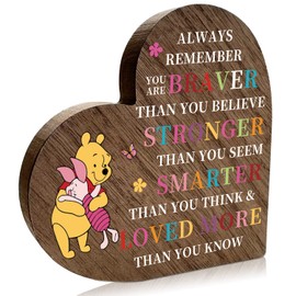 You Are Braver Than You Believe Sign Standable Wooden Heart Plaque, Inspirational Quotes Desk Sign Decor for Son Daughter Friends Dad Mom Sister Brother Birthday Graduation Christmas Gift