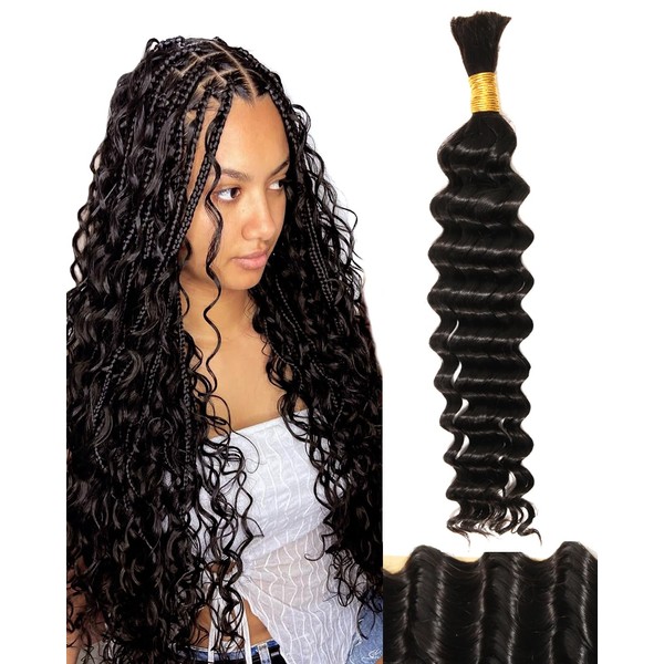 BEEOS Human Braiding Hair 18 Inch 50g, Deep Wave No
