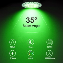 ATCD 7W MR16 LED Bulbs, 12V GU5.3 Base, 600LM 50W-75W Halogen Bulb Equivalent, Green Lighting, MR16 Bulbs for Indoor/Outdoor Spotlight Path Stair Driveway Recessed Lighting 12-Pack