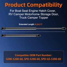 Euplokeer Qty (2) GSNI-5200-60 SL36-60 17in Gas Strut Shock for Boat Seat Engine Hatch Cover, SPD-5200-60 LGP6-170-60 Gas Spring Lift Support for Truck Camper Topper RV Camper Motorhome Storage Door