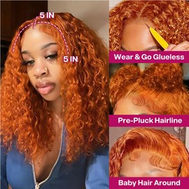 Ailwelia Ginger 18 Inch Wear And Go Glueless Wig Bob 5x5 Deep Wave Wig Human Hair Bob Ginger Curly Bob Wig Human Hair 200% Density Ginger 5x5 Hd Lace Closure Wigs Human Hair Glueless Bob Wigs Glueless