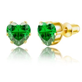 MIUSISHIYU Emerald heart stud earrings May Emeral Stud Green Earrings for Women Hypoallergenic Nickel Free 18K Gold Plated Earrings 8mm Emerald Green Heart CZ Studs Mother's Day Jewelry Gift & Garden Party for Women