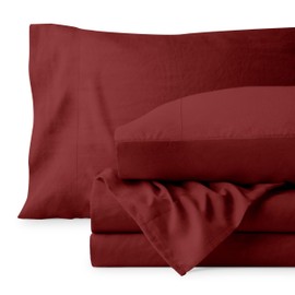 Bare Home Ultra Soft Washed Microfiber 4 Piece Sheet Set, Linen-Like Look, Easy Care, Hypoallergenic, Deep Pocket up to 15”, 1 Fitted Sheet, 1 Flat Sheet, 2 Std. Pillowcases (Queen, Rosewood)