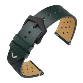 ANNEFIT Vintage Leather Watch Strap 20mm, Quick Release Replacement Band for Men and Women with Black Buckle (Deep Pine)