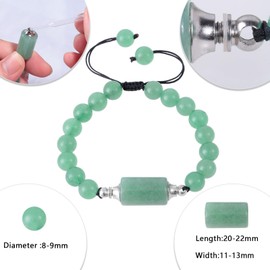 Amogeeli Green Aventurine Stone Diffuser Bracelet with 8mm Beads Healing Crystal Cylindrical Essential Oil Bottle Bracelet for Women