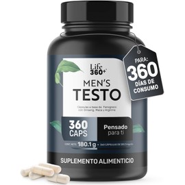 LIFE 360 Mens Testo L-Arginina Maca Negra Roja y Amarilla 360 cápsulas