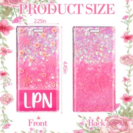 SEEVOR LPN Badge Buddy Card Ombre Glitter Vertical Badge Identification Tags for LPN Nurse (Pink LPN)