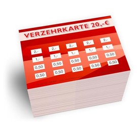 250 consumption cards DIN A7, total value 20 euros, practical alternative to tokens, for clubs, catering etc., easy cashless payment