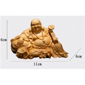 zunibo Laughing Buddha Statue for Home,Boxwood Ruyi Maitreya Buddha Statute for Feng Shui or Zen Decor,Lucky Buddha Statue for Wealth,Happy Buddha for Office Decor