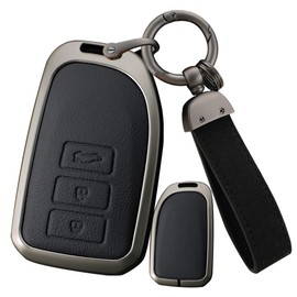 Toyota Dedicated Smart Key Case, Key Holder, Aluminum Alloy + PU Leather, Key Cover, Compatible with Hiace Regius Ace 200 Series, Porte, Yaris, Spade 140 Series, Aygo, Vios, Sienta, etc, B Black