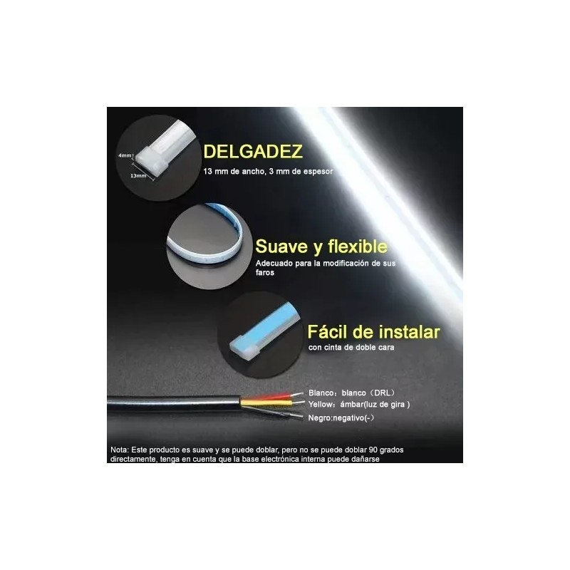 PUNKZZ Par Tira Led Drl 60cm Azul Hielo Direccional Secuencial