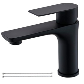 Black Bathroom Faucet, Single Hole Bathroom Faucet, Matte Black Stainless Steel Bathroom Sink Faucet,Single Handle Bathroom Sink Faucet with Supply Lines, Bathroom Faucet 1 Hole, BF019B