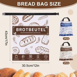 Jortmrd 2 Stück Wiederverwendbare Brotbeutel Aufbewahrung Frischhalten Brottüte Maschinenwaschbar und Gefriersicher Brotsack mit Reißverschluss für Selbstgemachtes Brot (42x32cm)