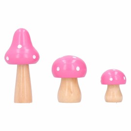 3 Pieces Wooden Mushroom Craft Ornaments, Innovative Cute Mushroom Decoration for Home Office Desktop Decor (Pink)