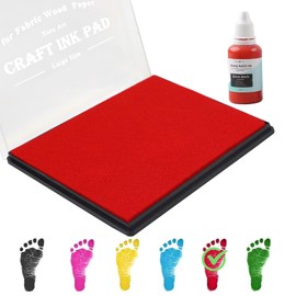 5"x4'' Large Ink Pad Washable Stamp Ink Pad for Baby Footprint Handprint with 30ml Premium Refill Ink (Red)
