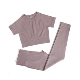 Workout Sets for Women Two Piece Outfits Seamless High Waist Leggings Yoga Crop Tops Athletic Sports Gym Sets(P005L-Lotus）