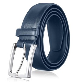KM Legend Men's Belt Leather-Classic & Fashion for Work Business and Casual, Basic Blue, 44