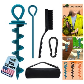 Eurmax USA Heavy Duty Dog Tie Out Stake for Large Dogs up to 210 lbs,Dog Stakes for Outside,Ground Anchor for Dog Leash,Runner Cable, Pet Gadget Dog Accessories Trampoline Stakes(1,Medium,Navy Blue)