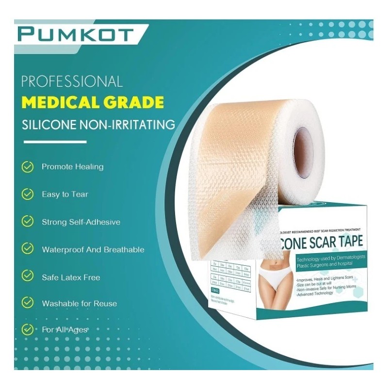Pumkot Silicone Scar Tape Roll 1.6"x120" Surgical Scars Keloid Burn
