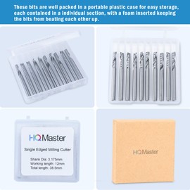 HQMaster CNC Router Bits, 10 Pack Router Bit Single End Mill Set Milling Cutter Tungsten Steel Engraving Carving Tool Kit