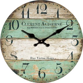 Grazing 12" Vintage Green and Brown Colorful Stripes Design Rustic Country Tuscan Style,Arabic Numerals,Home Decorative Wooden Round Wall Clock (Victor)