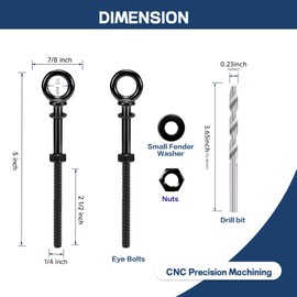 Helffer 10 Pack Eye Bolt, 1/4” x 5" T316 Stainless Steel Eyebolts, Heavy Duty Shoulder Lifting Ring Threaded Eyebolts with Nuts and Washers