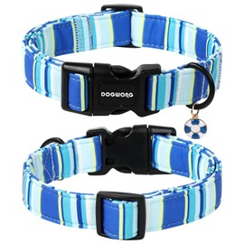 DOGWONG Blue Boy Dog Collar, Blue Stripe Dog Collar Adjustable Soft Natural Fabric Girl Pet Dog Collars Cute Boy Necklace for Small Medium Large Dogs